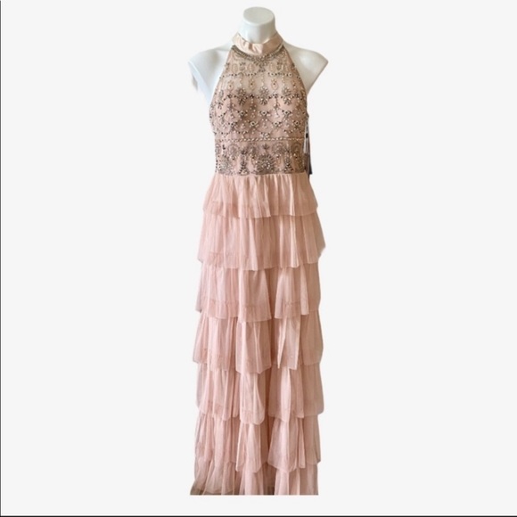 Adrianna Papell tiered tulle skirt beaded bodice - Picture 6 of 9